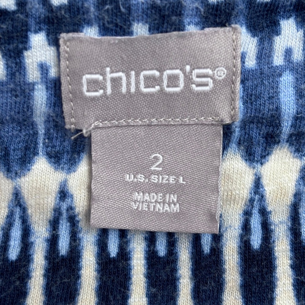 Chico's Slub Knit Boho Coastal Tee Blue Geometric V-Neck Short Sleeve 2 (US L) - Picture 7 of 8